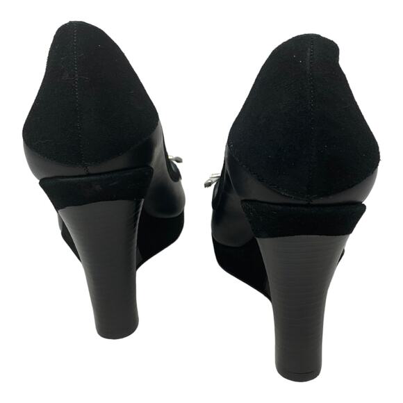 Karen Millen Black Leather Peep Toes Wedge Shoes size 39 - 8 - Picture 8 of 11